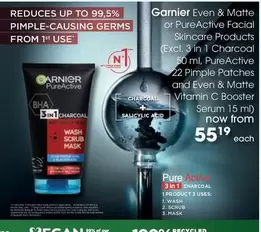 Garnier - Even & Matte or PureActive Facial Skincare Products