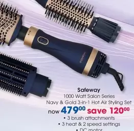 Safeway - 1000 Watt Salon Series Navy & Gold 3-in-1 Hot Air Styling Set