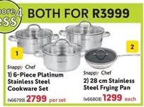Chef - 6-Piece Platinum Stainless Steel Cookware Set, 28 cm Stainless Steel Frying Pan