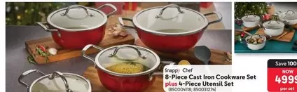 Chef - 8-Piece Cast Iron Cookware Set plus 4-Piece Utensil Set
