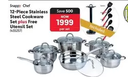 Chef - 12-Piece Stainless Steel Cookware Set plus Free Utensil Set