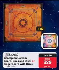 champion - Champion Carrom Board, Cues and Discs or Fingerboard with Discs