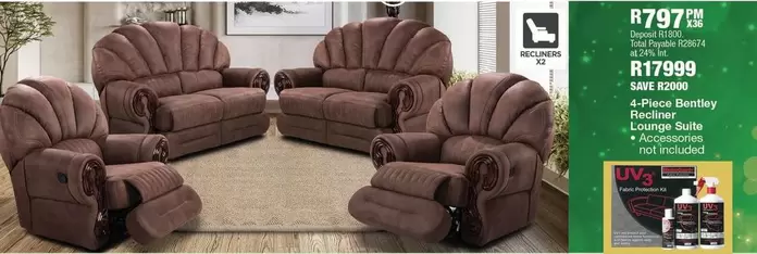 Total - 4 Piece Bentley Recliner Lounge Suite