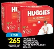 Huggies - Dry Comfort Value Pack Disposable Nappies 42/44/46/52/58