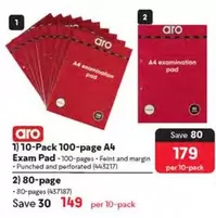 Aro - 10-Pack 100-page A4 Exam Pad, 80-page