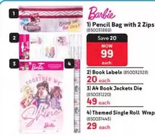 Barbie - Pencil Bag with 2 Zips (850031869), Book Labels (850032328), A4 Book Jackets Die (850031220), Themed Single Roll Wrap (850031443)