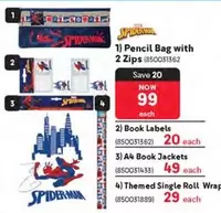 Spiderman - Pencil Bag with 2 Zips, Book Labels, A4 Book Jackets, Themed Single Roll Wrap