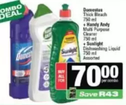Domestos - Thick Bleach + Handy Andy Multi Purpose Cleaner + Dishwashing Liquid
