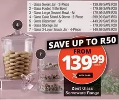 Zest - Glass Sweet Jar, Glass Footed Trifle Bowl, Glass Large Dessert Bowl, Glass Cake Stand & Dome, Glass Dispenser, Glass Storage Jar, Glass 3-Layer Snack Jar