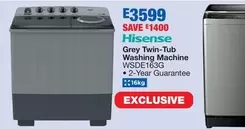 Hisense - Grey Twin-Tub Washing Machine WSDE163G