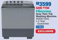 Hisense - Grey Twin-Tub Washing Machine WSDE163G