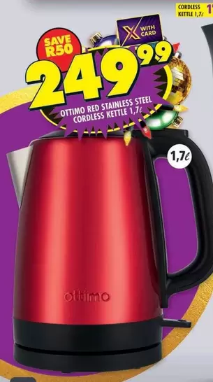 Ottimo - RED STAINLESS STEEL CORDLESS KETTLE