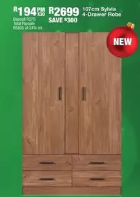 Total - 107cm Sylvia 4-Drawer Robe