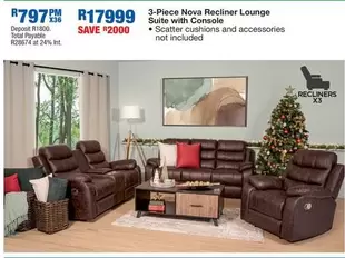 Total - 3-Piece Nova Recliner Lounge Suite with Console