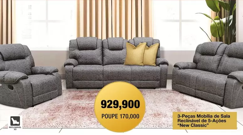 3-Peças Mobila de Sala Reclinável de 5-Ações "New Classic"