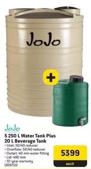 5 250 L Water Tank Plus 20 L Beverage Tank