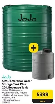 5 250 L Vertical Water Storage Tank Plus 20 L Beverage Tank