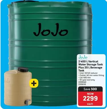 2400 L Vertical Water Storage Tank Plus 20 L Beverage Tank
