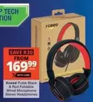 Pulse Black & Red Foldable Wired Microphone Stereo Headphones