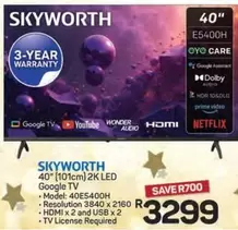 Skyworth - 40" (101cm) 2K LED Google TV