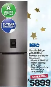 Metallic Fridge with Bottom Freezer and Water Dispenser