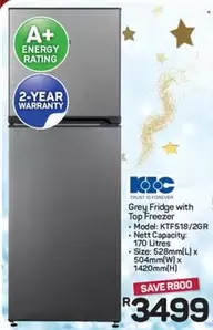 KIC - Grey Fridge with Top Freezer