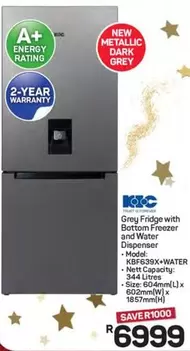 KIC - Grey Fridge with Bottom Freezer and Water Dispenser