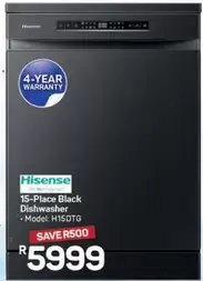 Hisense - 15-Place Black Dishwasher