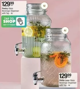 Today - Poetry Glass Beverage Dispenser, Petite Lace Glass Beverage Dispenser
