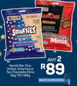 Nestlé - Bar-One, KitKat, Smarties or Tex Chocolate Minis
