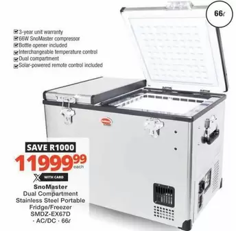 Snomaster - Dual Compartment Stainless Steel Portable Fridge/Freezer SMDZ-EX67D