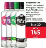 Russian Bear - Vodka, Infused with Pineapple, Passion Fruit, Wild Berries, with Vanilla or Energy Infusion