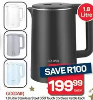 Goldair - 1.8 Litre Stainless Steel Cool Touch Cordless Kettle