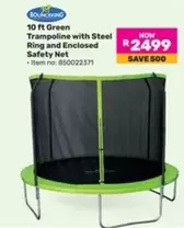10 ft Green Trampoline with Steel Ring and Enclosed Safety Net