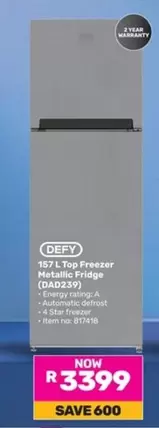 Defy - Top Freezer Metallic Fridge (DAD239)