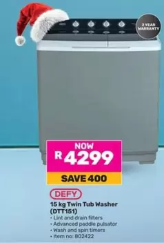 Defy - 15 kg Twin Tub Washer (DTT151)