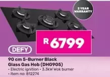 Defy - 5-Burner Black Glass Gas Hob (DHG905)