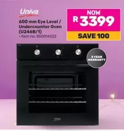 Univa - 600 mm Eye Level / Undercounter Oven (U246B/1)
