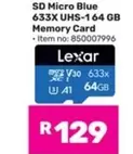Lexar - SD Micro Blue 633X UHS-1 64 GB Memory Card
