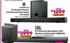 jbl - Turbulent Series 2.1 Channel Soundbar (VK-3905), 3.1 Channel Soundbar with Wireless Subwoofer (SB560)