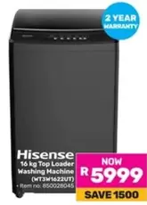 Hisense - 16 kg Top Loader Washing Machine