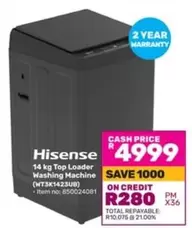 Hisense - 14 kg Top Loader Washing Machine (WT3K1423UB)