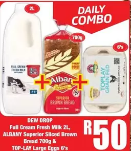Daily - Full Cream Fresh Milk, Superior Sliced Brown Bread, Large Eggs