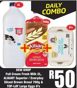 Daily - Full Cream Fresh Milk, Superior / Everyday Sliced Brown Bread, Large Eggs
