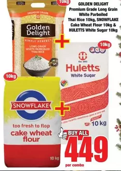 Snowflake - Premium Grade Long Grain White Parboiled Thai Rice 10kg, Cake Wheat Flour 10kg & White Sugar 10kg