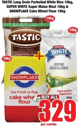 Tastic - Long Grain Parboiled White Rice 10kg, Super Maize Meal 10kg & Cake Wheat Flour 10kg