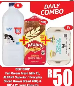 Daily - Full Cream Fresh Milk, Superior / Everyday Sliced Brown Bread, Large Eggs