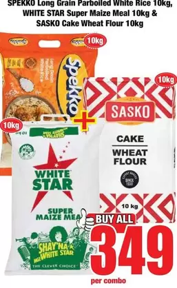 Ace - Long Grain Parboiled Rice 10kg, Super Maize Meal 10kg, Cake Wheat Flour 10kg & Pure Sunflower Oil 5L