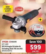 ryobi - KIT-480 915 W Angle Grinder & Grinding Disk 115 mm Kit