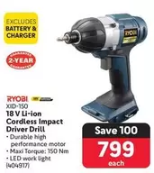 ryobi - XID-150 18 V Li-ion Cordless Impact Driver Drill